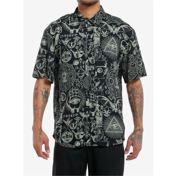 Hot Topic Shirt Men’s S Cosmic Tarot Occult All Over Print Black Short Sleeve - Picture 5 of 5